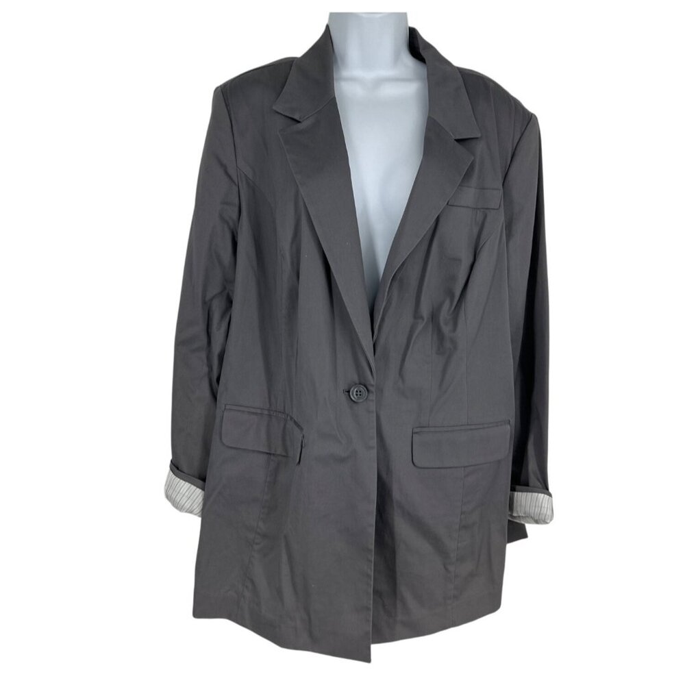 Lane Bryant Single-Button‎ Striped Cuffs Gray Blazer Women's Size 22